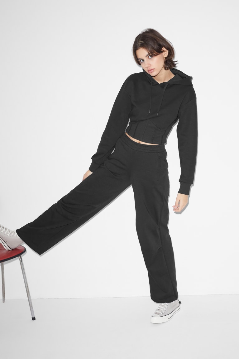 Black C&A Clockhouse Cropped Women's Hoodie | ITDUK-2413