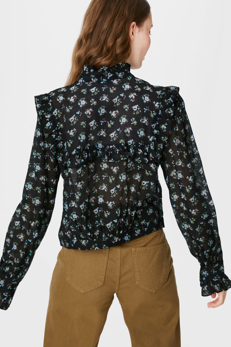 Black C&A Clockhouse Floral Women's Blouses | WFJBE-3860