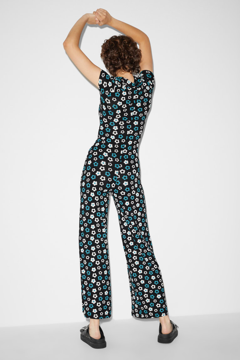 Black C&A Clockhouse Floral Women's Jumpsuit | WBOSZ-2439