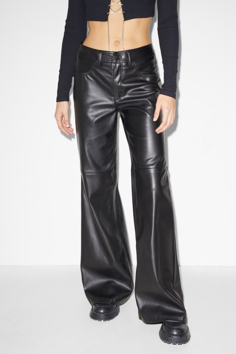 Black C&A Clockhouse High Waist Wide Leg Faux Leather Women's Trousers | AQCGY-6490