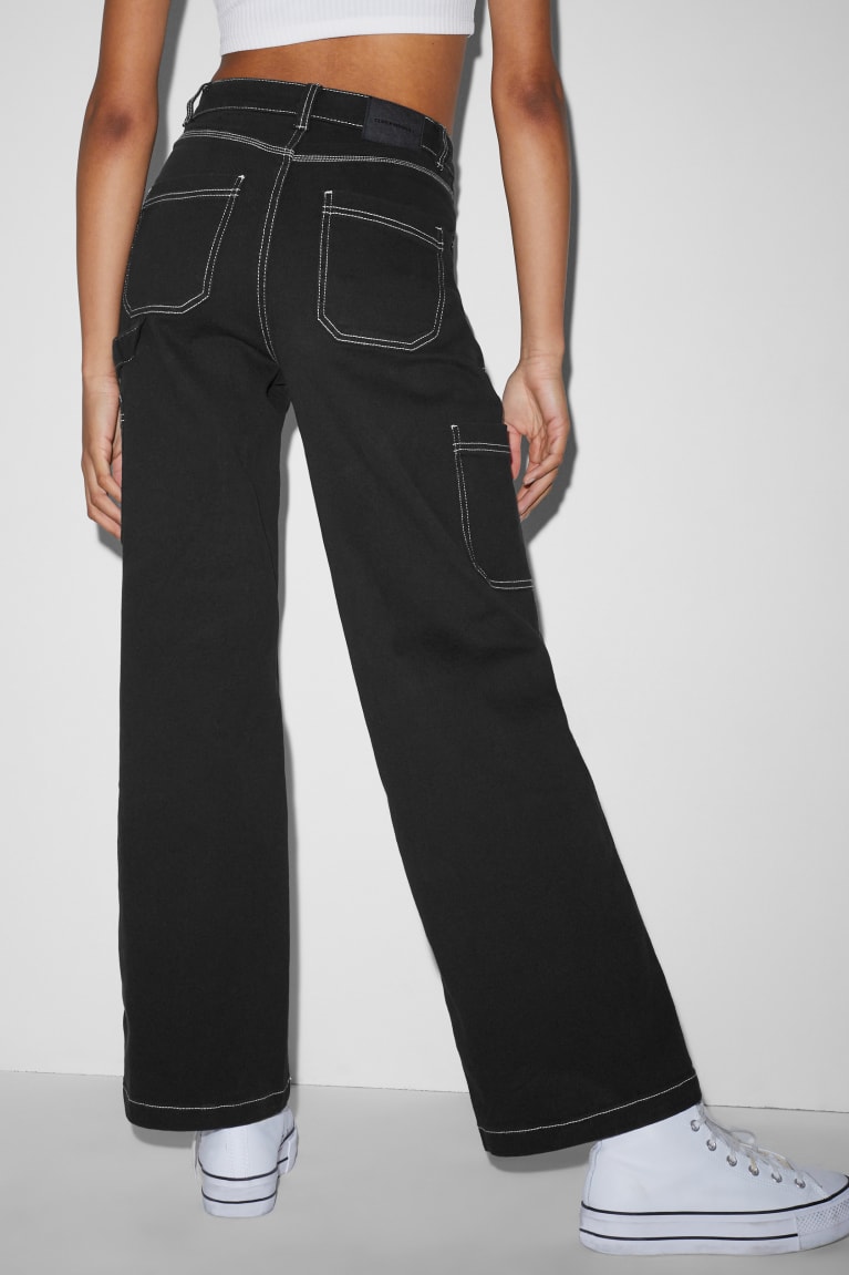 Black C&A Clockhouse High Waist Wide Leg Women's Trousers | RIBTQ-4796