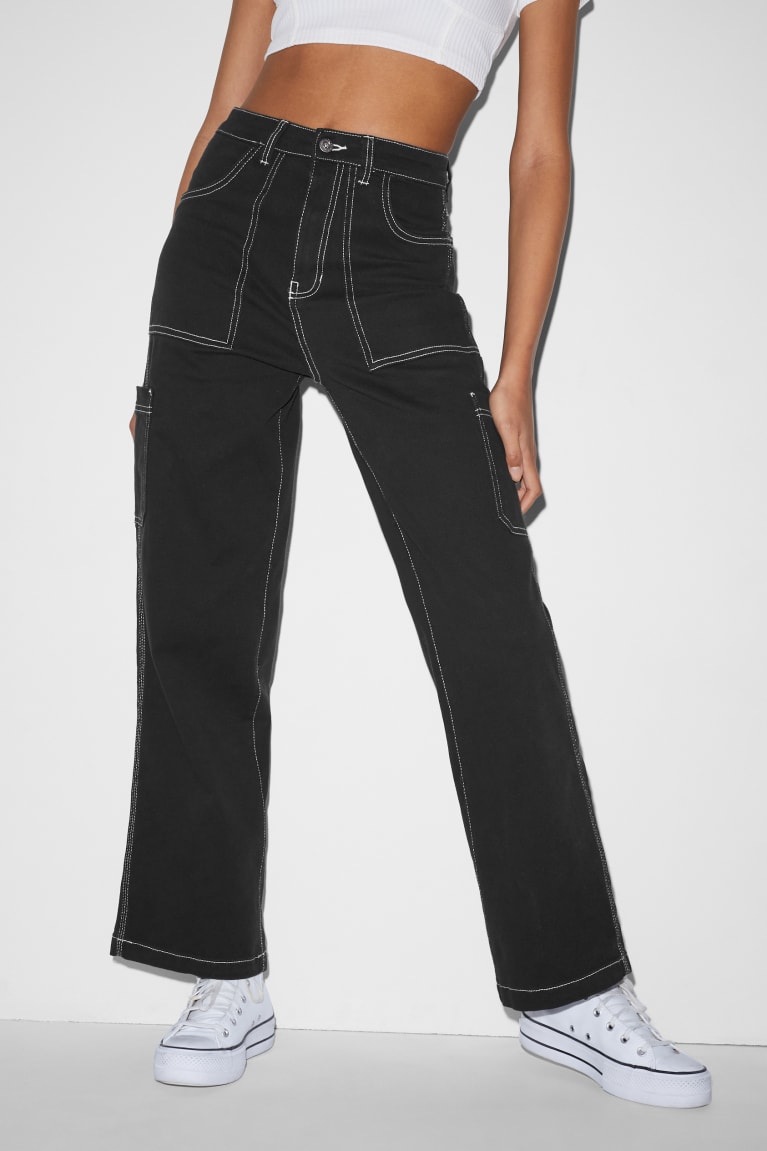 Black C&A Clockhouse High Waist Wide Leg Women's Trousers | RIBTQ-4796