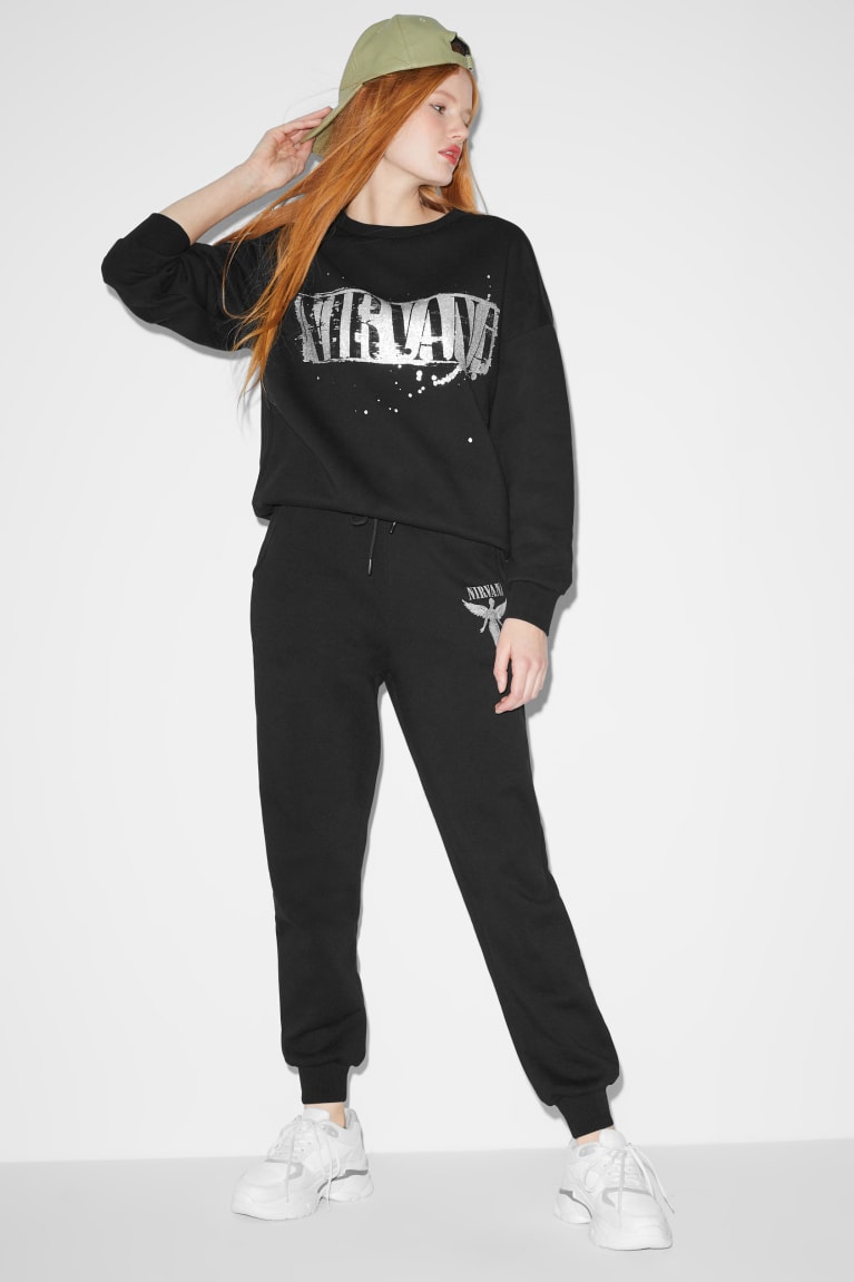 Black C&A Clockhouse Shiny Nirvana Women's Sweatshirts | PGYSZ-9243