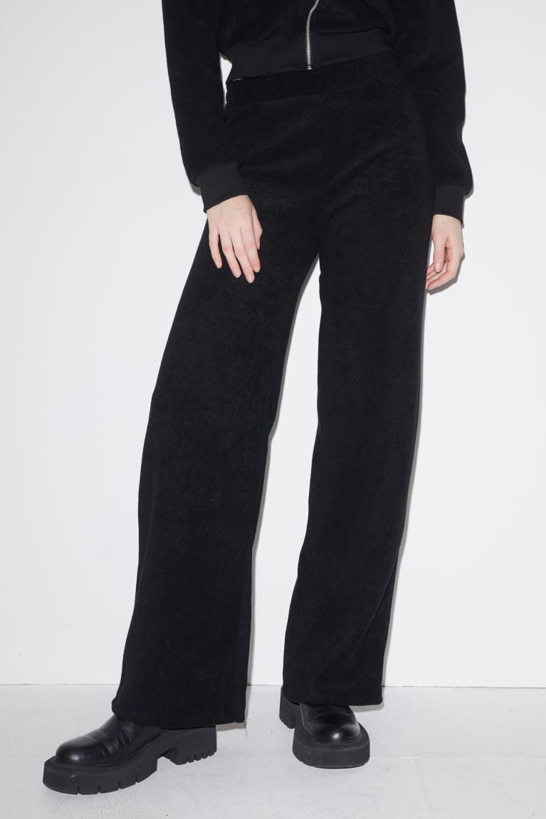 Black C&A Clockhouse Terry Cloth Joggers Women's Trousers | GLUKT-9468