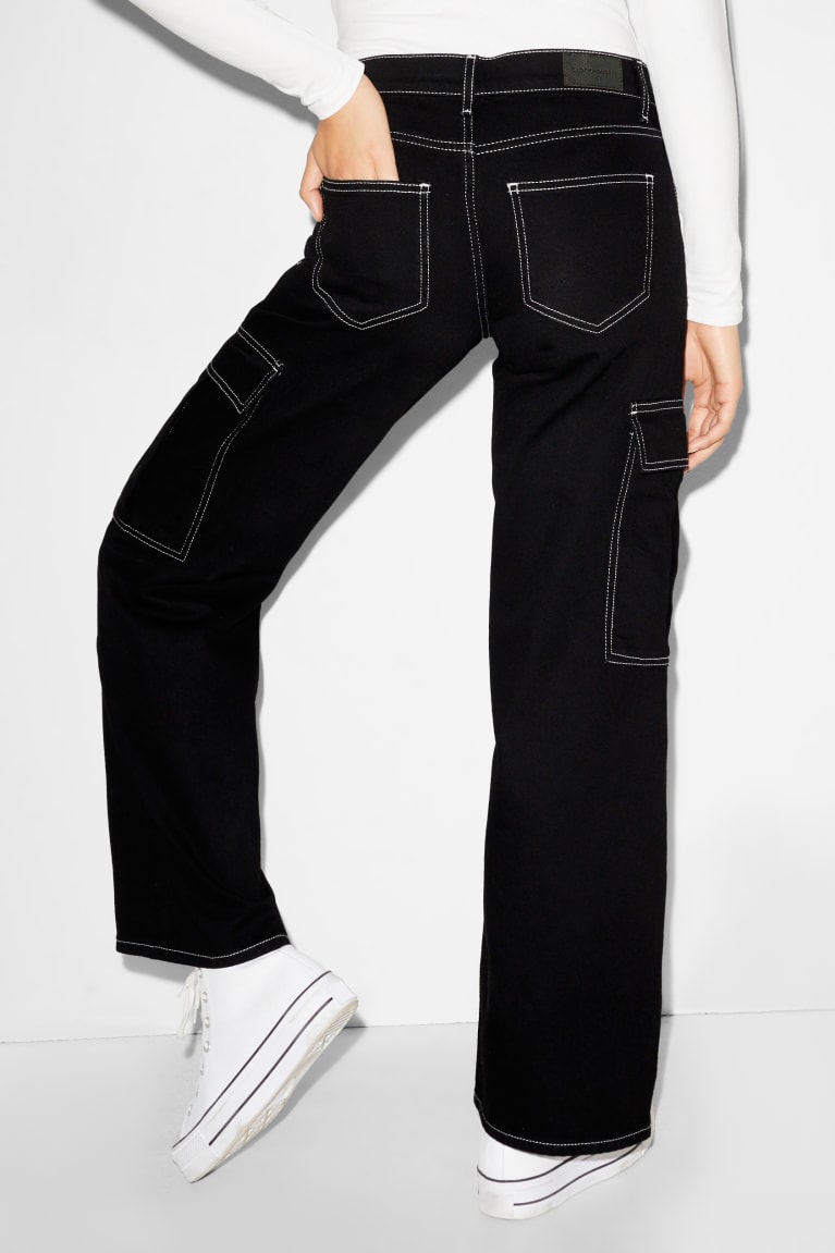 Black C&A Clockhouse Wide Leg Low Waist Women's Trousers | LFUTV-6873