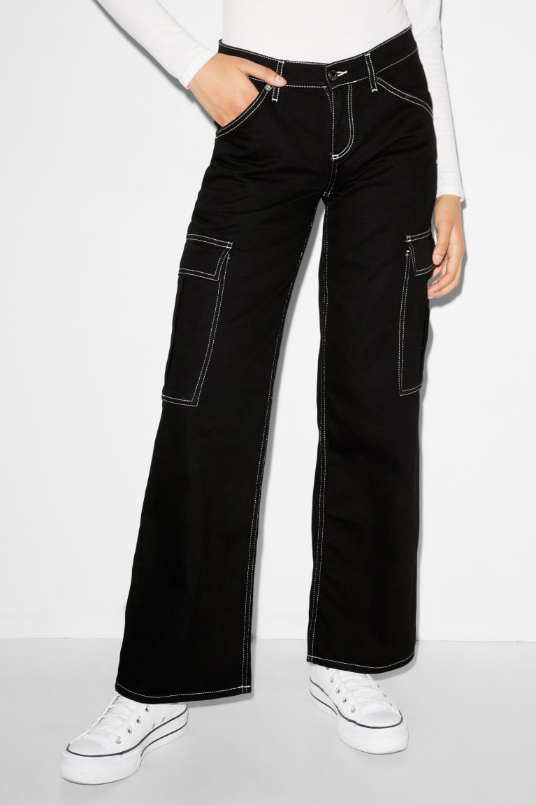 Black C&A Clockhouse Wide Leg Low Waist Women's Trousers | LFUTV-6873