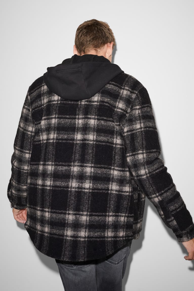 Black C&A Clockhouse With Hood Check Men's Jackets | WALYD-6035