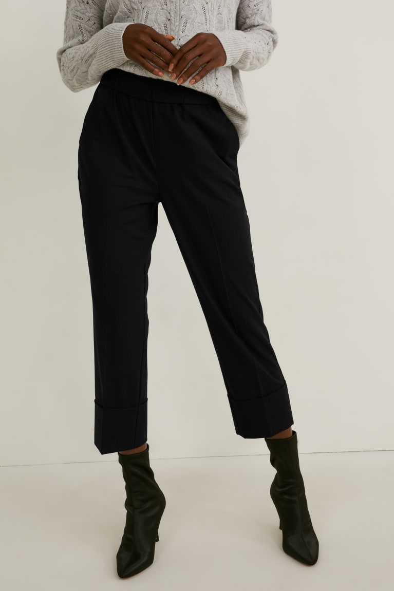 Black C&A Cloth High Waist Straight Fit Women's Trousers | EFKDS-3089