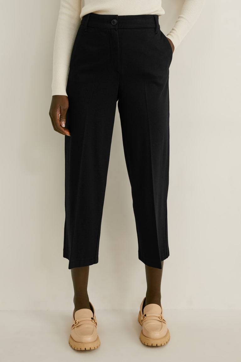 Black C&A Cloth High Waist Wide Leg Women's Trousers | RKJHZ-9583