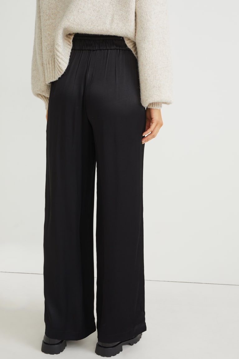 Black C&A Cloth High-rise Waist Wide Leg Lenzing™ Ecovero™ Women's Trousers | FVUKY-8312