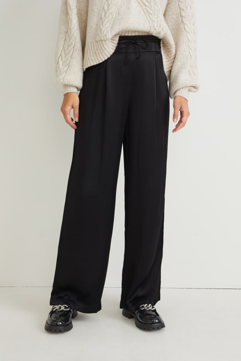 Black C&A Cloth High-rise Waist Wide Leg Lenzing™ Ecovero™ Women's Trousers | FVUKY-8312