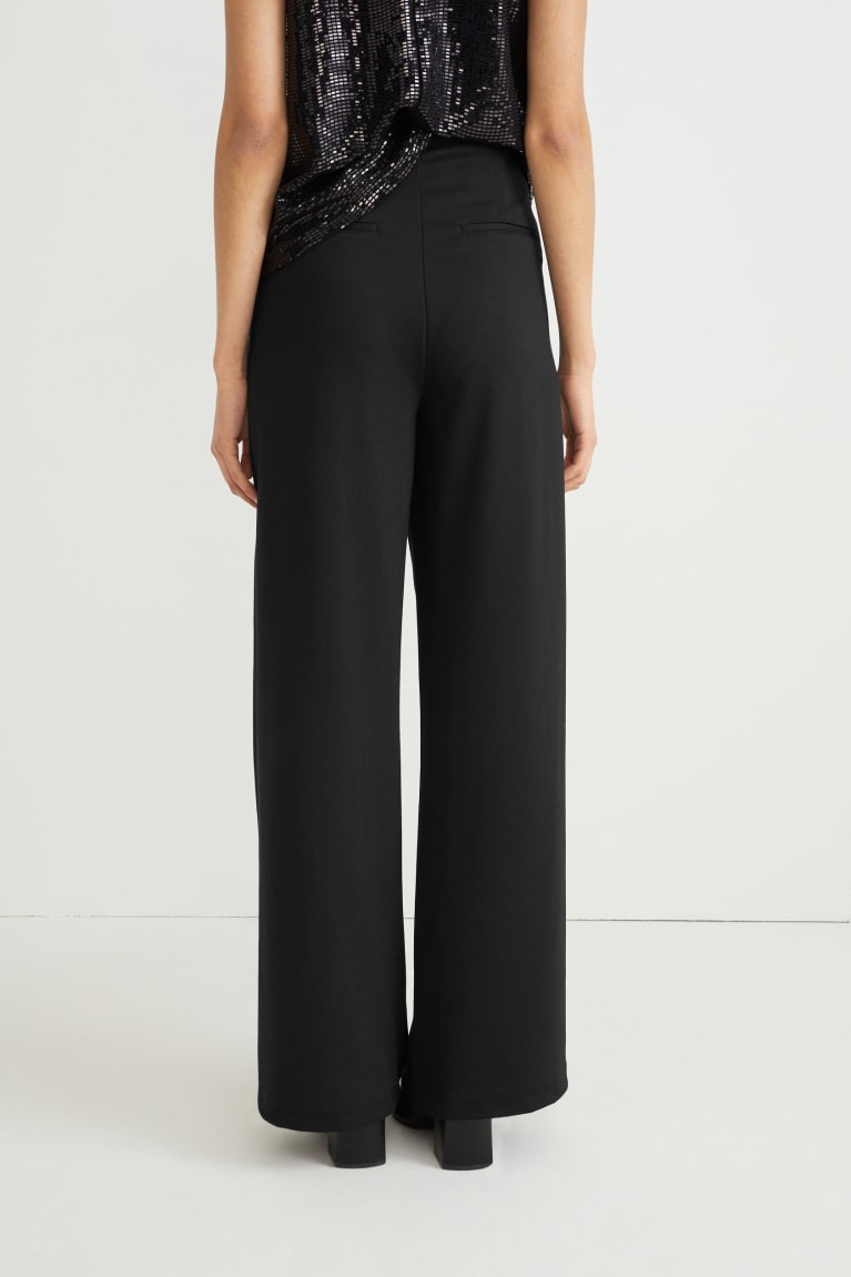 Black C&A Cloth High-rise Waist Wide Leg Recycled Women's Trousers | YJAWI-9385