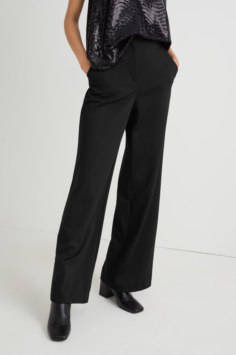 Black C&A Cloth High-rise Waist Wide Leg Recycled Women's Trousers | YJAWI-9385