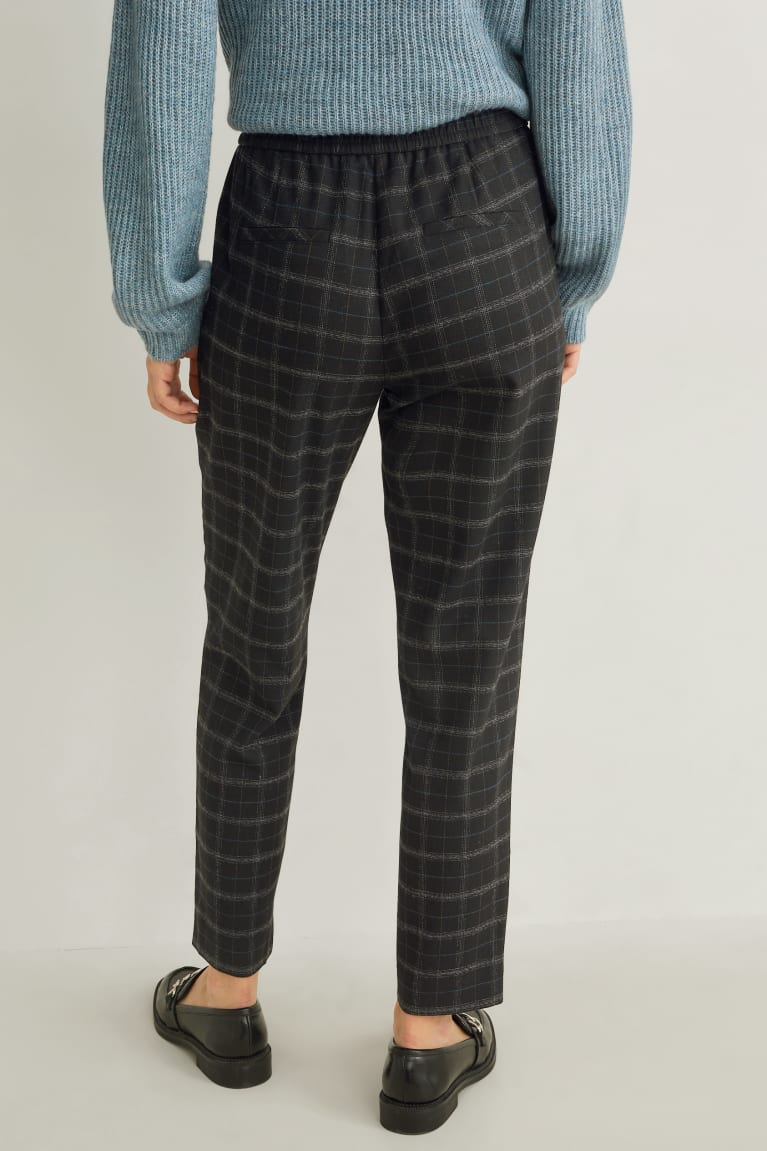 Black C&A Cloth Mid-rise Waist Check Women's Trousers | YRFMN-6475