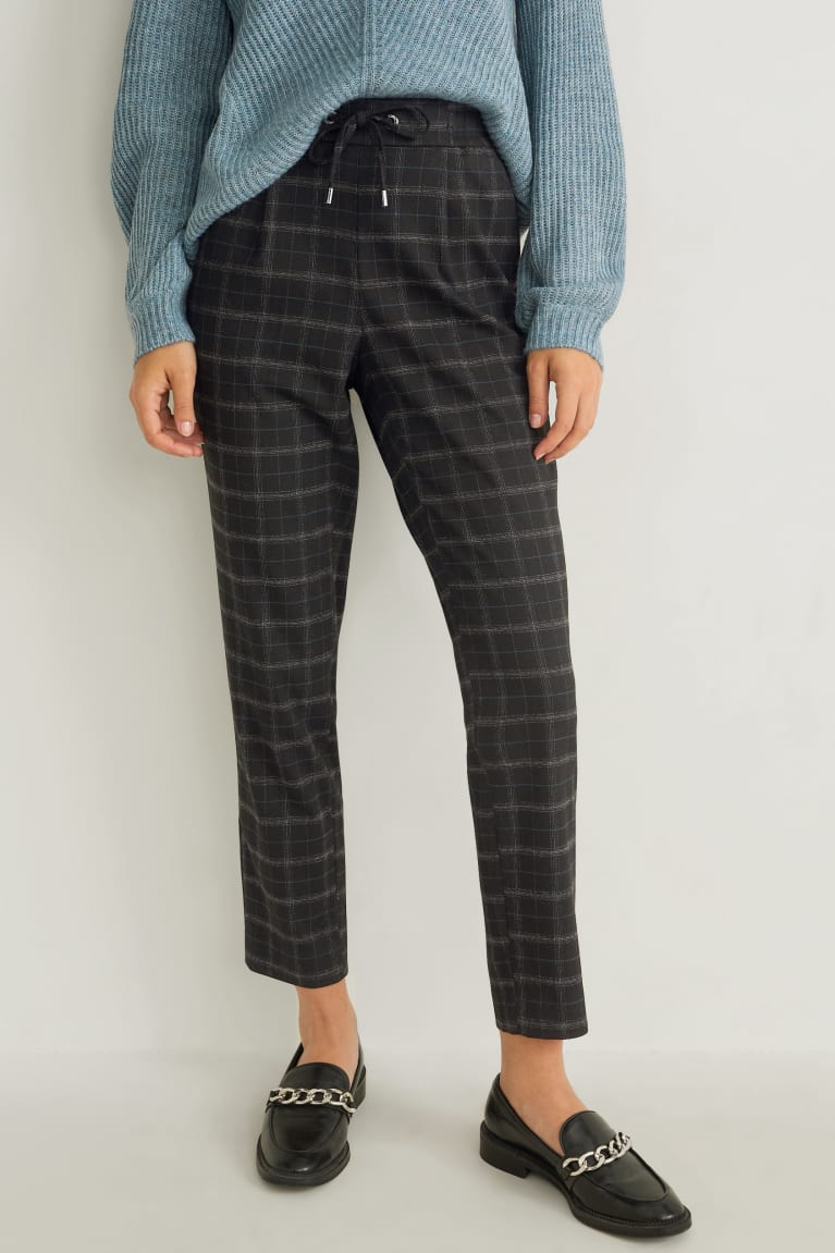 Black C&A Cloth Mid-rise Waist Check Women's Trousers | YRFMN-6475