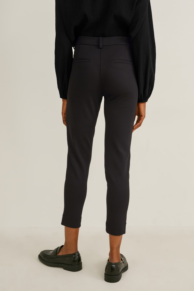 Black C&A Cloth Mid-rise Waist Slim Fit Women's Trousers | WJFNX-0526