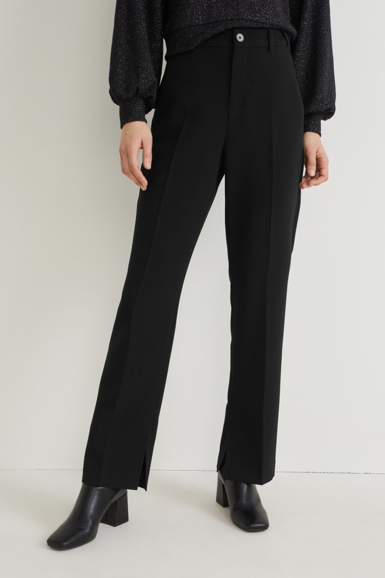 Black C&A Cloth Mid-rise Waist Straight Fit Women's Trousers | CTFUM-8170