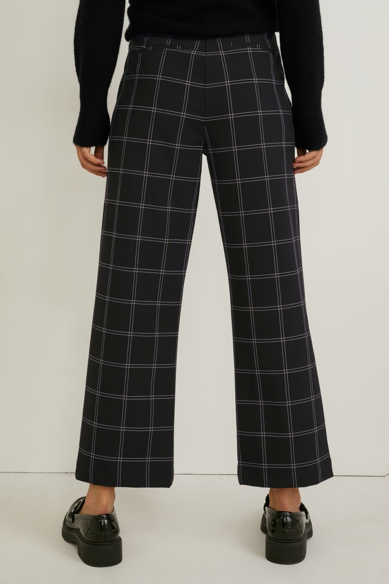 Black C&A Cloth Mid-rise Waist Wide Leg Check Women's Trousers | GUOTW-6714