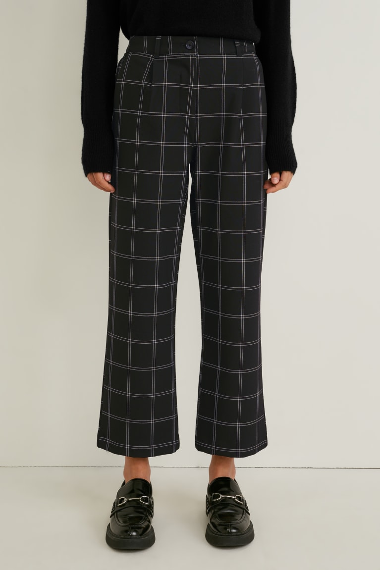 Black C&A Cloth Mid-rise Waist Wide Leg Check Women's Trousers | GUOTW-6714