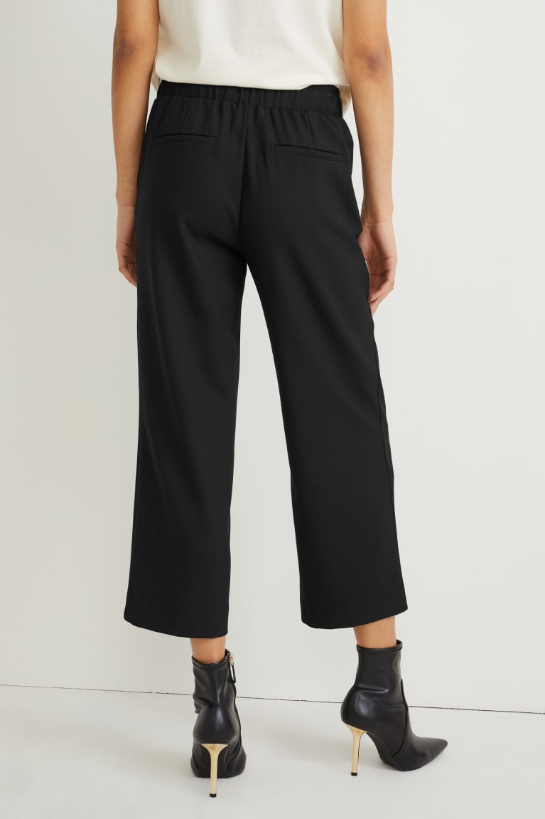 Black C&A Cloth Mid-rise Waist Wide Leg Women's Trousers | JGZNP-7982