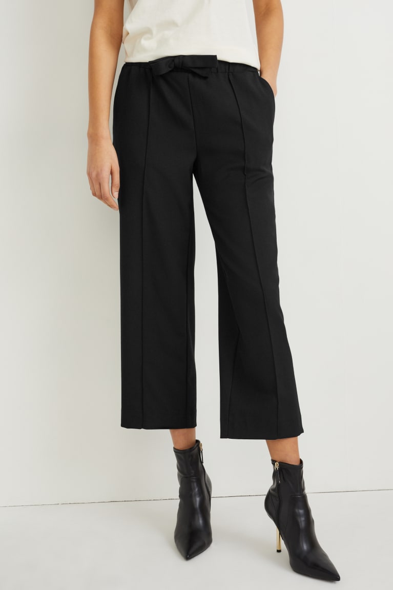 Black C&A Cloth Mid-rise Waist Wide Leg Women's Trousers | JGZNP-7982