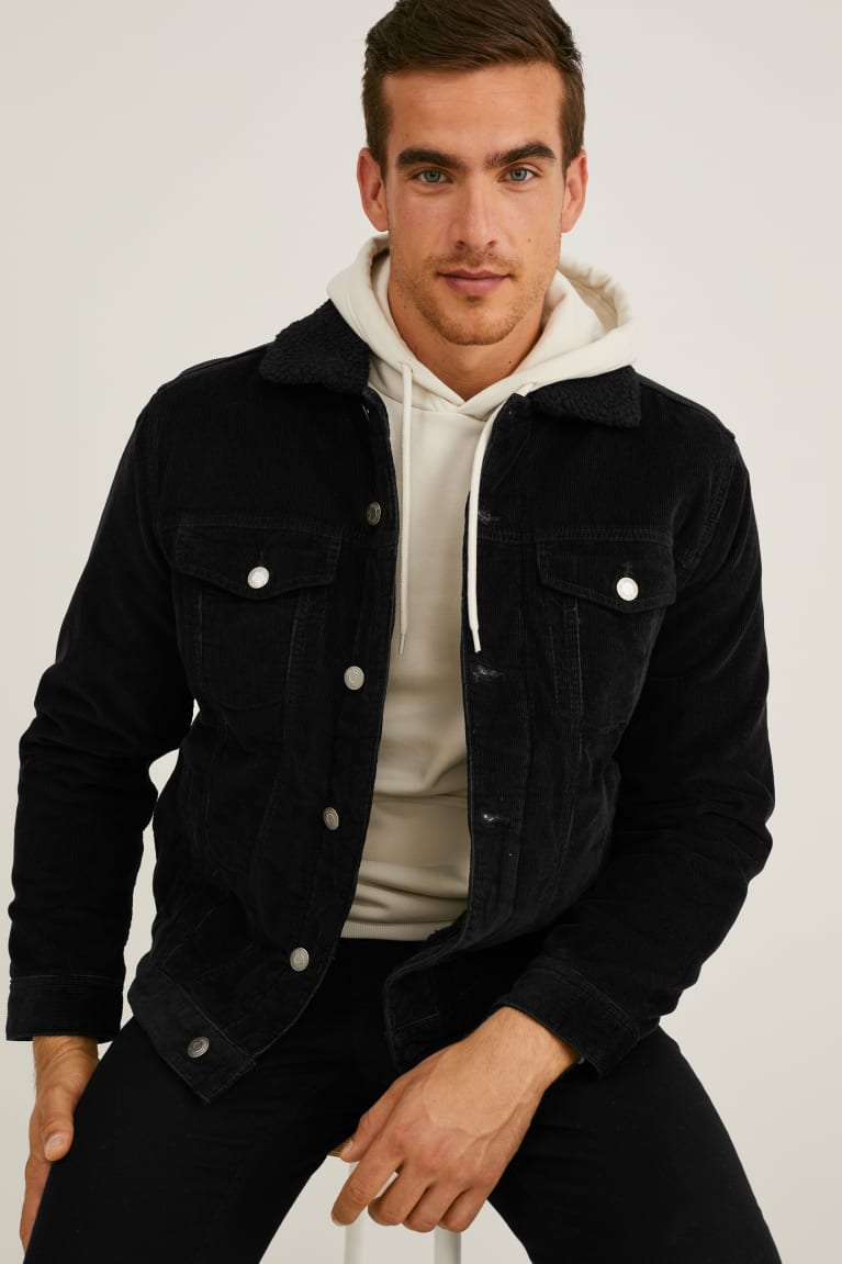 Black C&A Corduroy Men\'s Jackets | SAZLW-9382