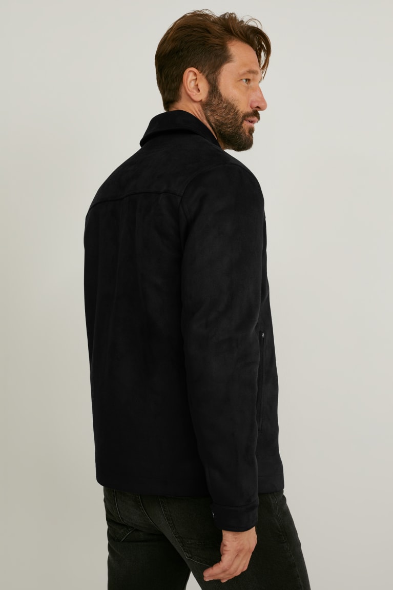 Black C&A Faux Suede Men's Jackets | BXZML-4387