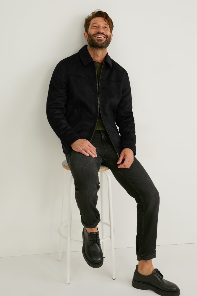 Black C&A Faux Suede Men's Jackets | BXZML-4387