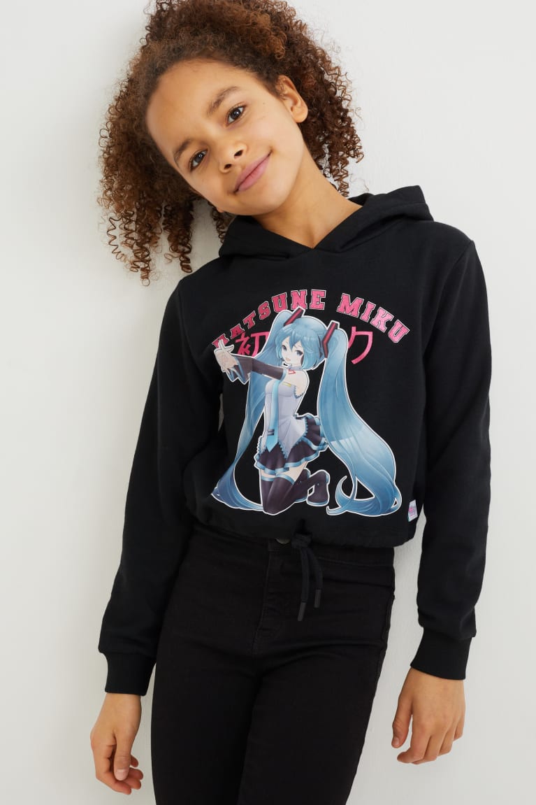 Black C&A Hatsune Miku Girls\' Hoodie | YMWHN-8305