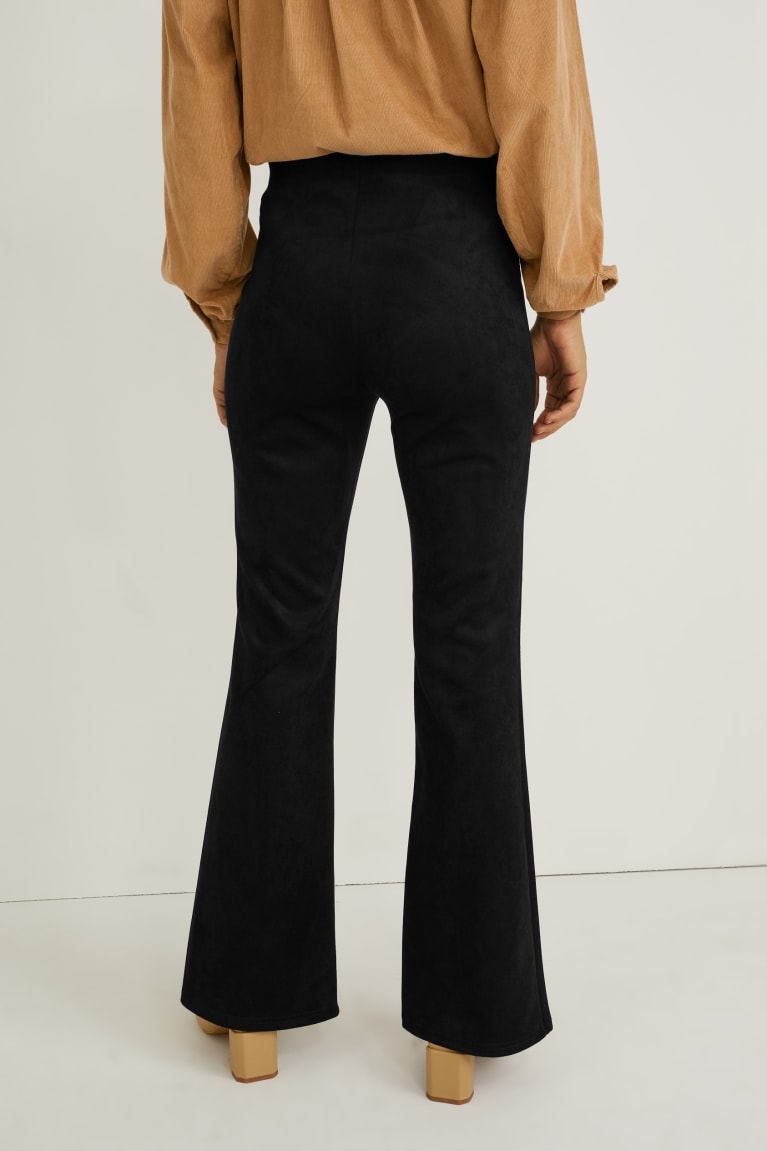 Black C&A High Waist Flared Faux Suede Recycled Women's Trousers | ABQOM-5986