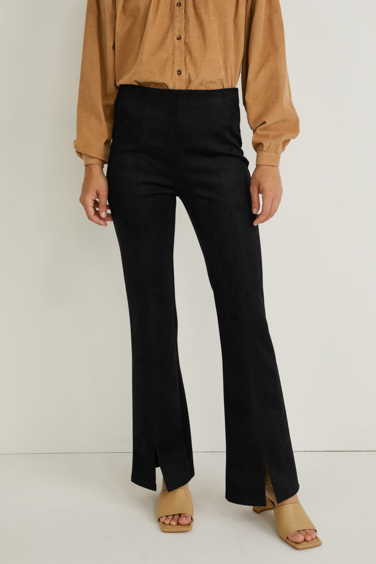 Black C&A High Waist Flared Faux Suede Recycled Women's Trousers | ABQOM-5986