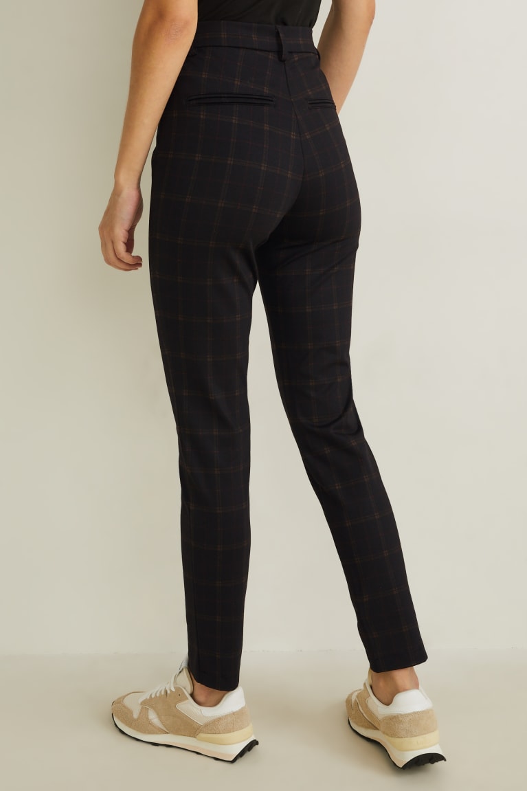 Black C&A High Waist Skinny Fit Check Women's Trousers | DBFLK-7628