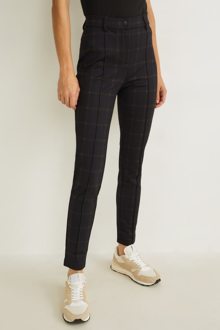 Black C&A High Waist Skinny Fit Check Women's Trousers | DBFLK-7628