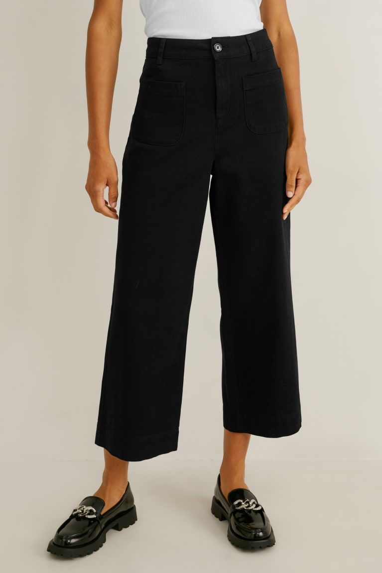 Black C&A High Waist Wide Leg Women's Trousers | YBFDZ-8130