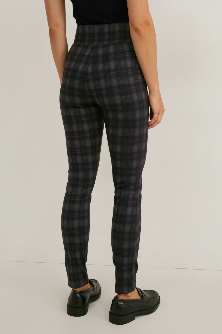 Black C&A Jersey Recycled Check Women's Trousers | NWSMI-0125