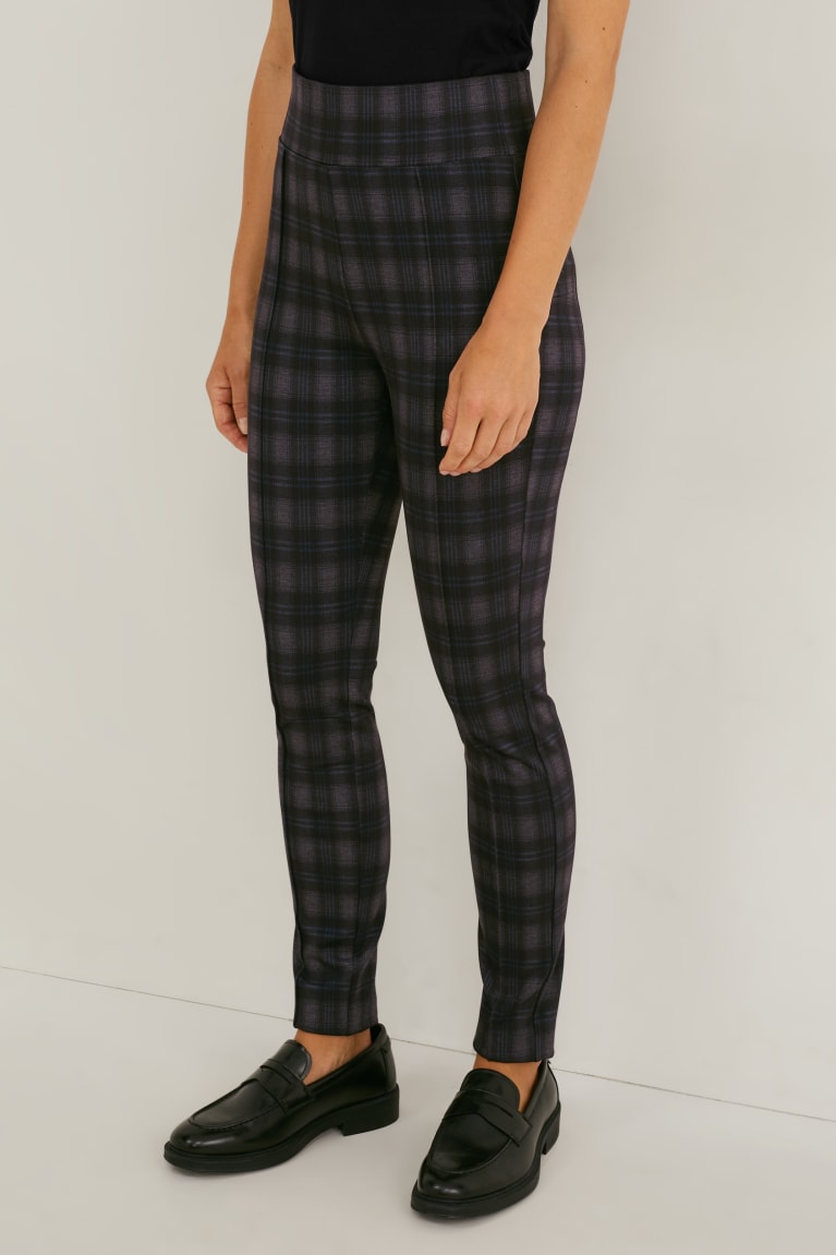 Black C&A Jersey Recycled Check Women's Trousers | NWSMI-0125