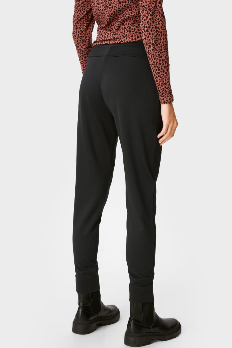 Black C&A Jersey Tapered Fit Women's Trousers | BYHTI-8756