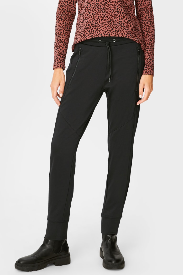 Black C&A Jersey Tapered Fit Women's Trousers | BYHTI-8756