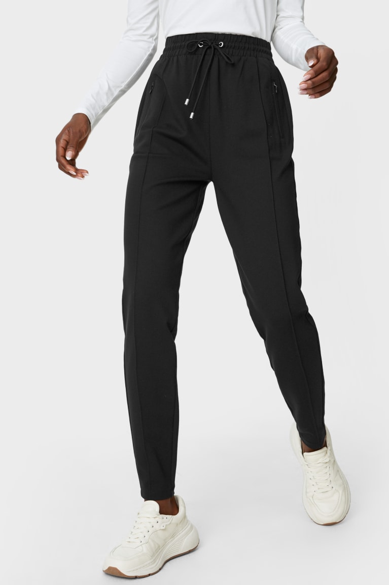 Black C&A Jersey Tapered Fit Women's Trousers | DBZVS-3806