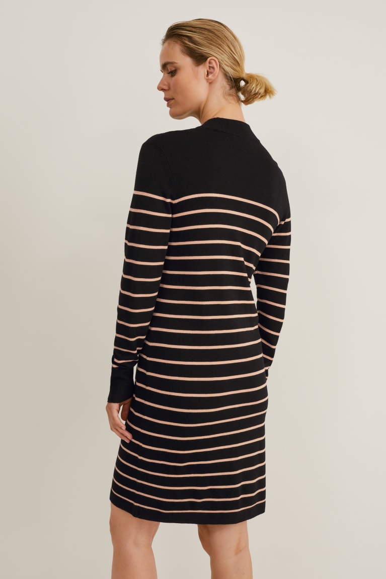 Black C&A Knitted With Lenzing™ Ecovero™ Striped Women's Dress | LZWAH-5481