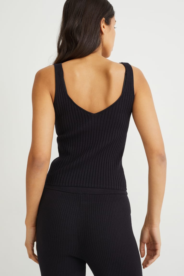 Black C&A Knitted With Lenzing™ Ecovero™ Women's Top | RJUEN-8049