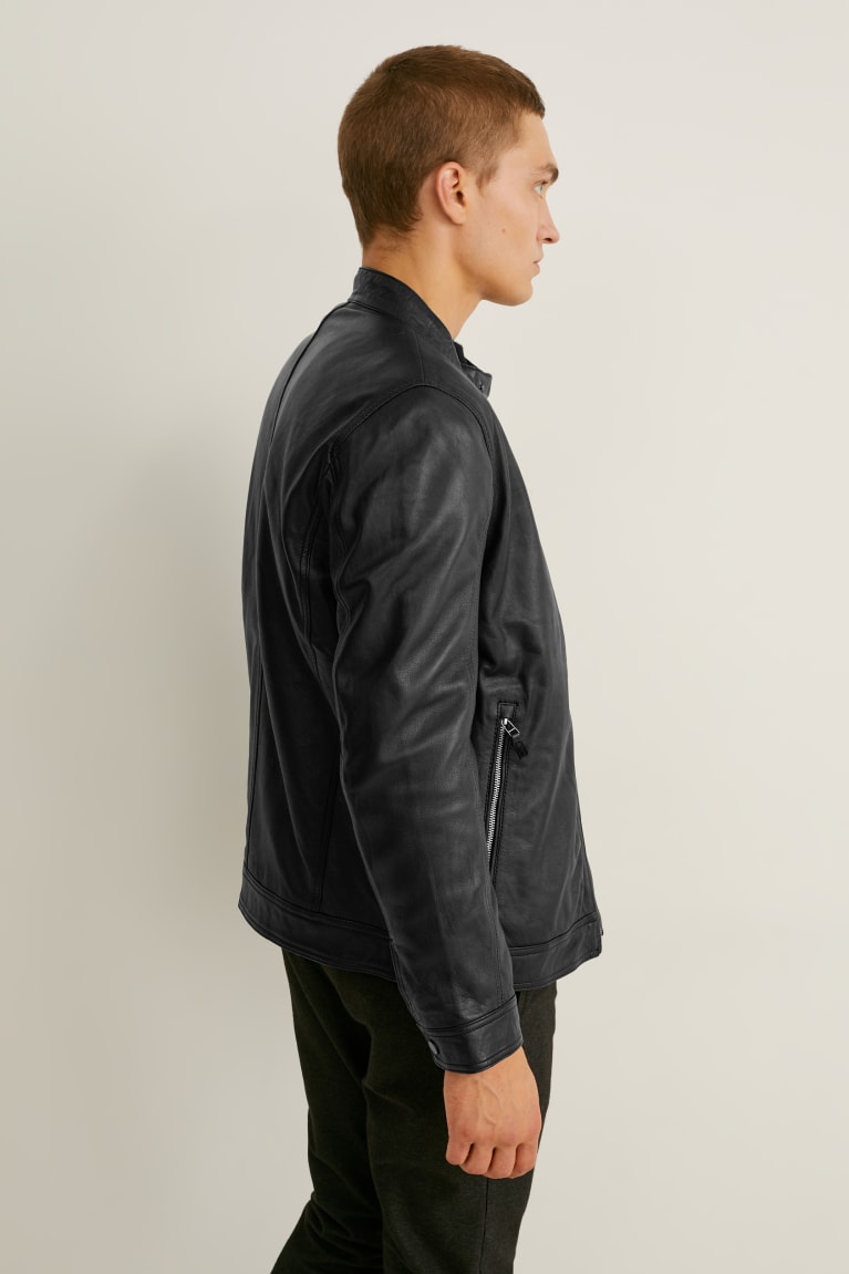 Black C&A Leather Men's Jackets | EXQSC-0247