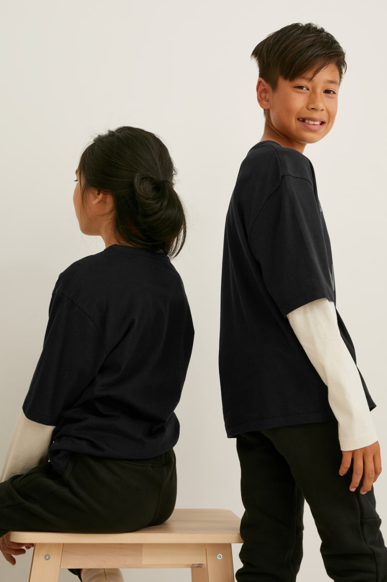 Black C&A Long Sleeve Genderneutral 2-in-1 Look Girls' Top | STACB-2563