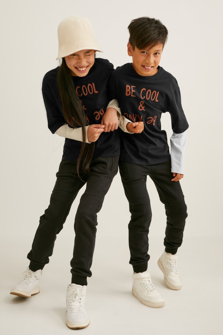 Black C&A Long Sleeve Genderneutral 2-in-1 Look Girls' Top | STACB-2563