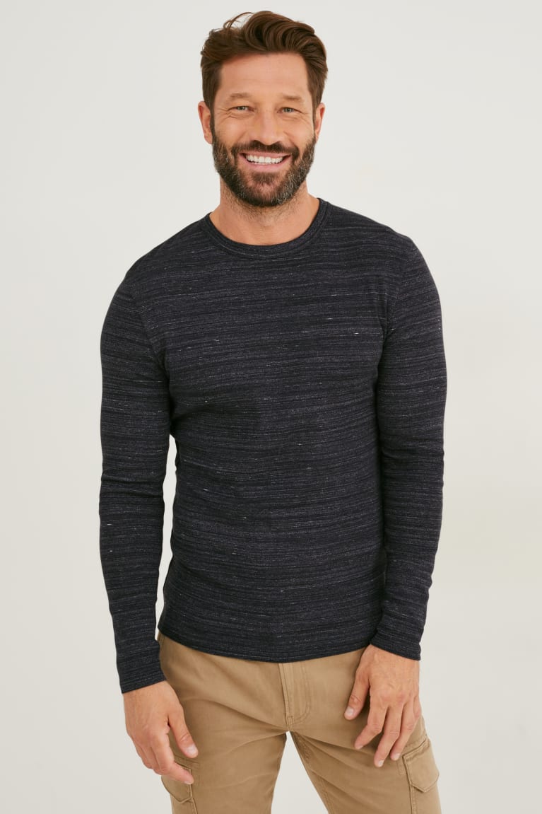 Black C&A Long Sleeve Organic Cotton Men\'s Top | RXKFZ-3942