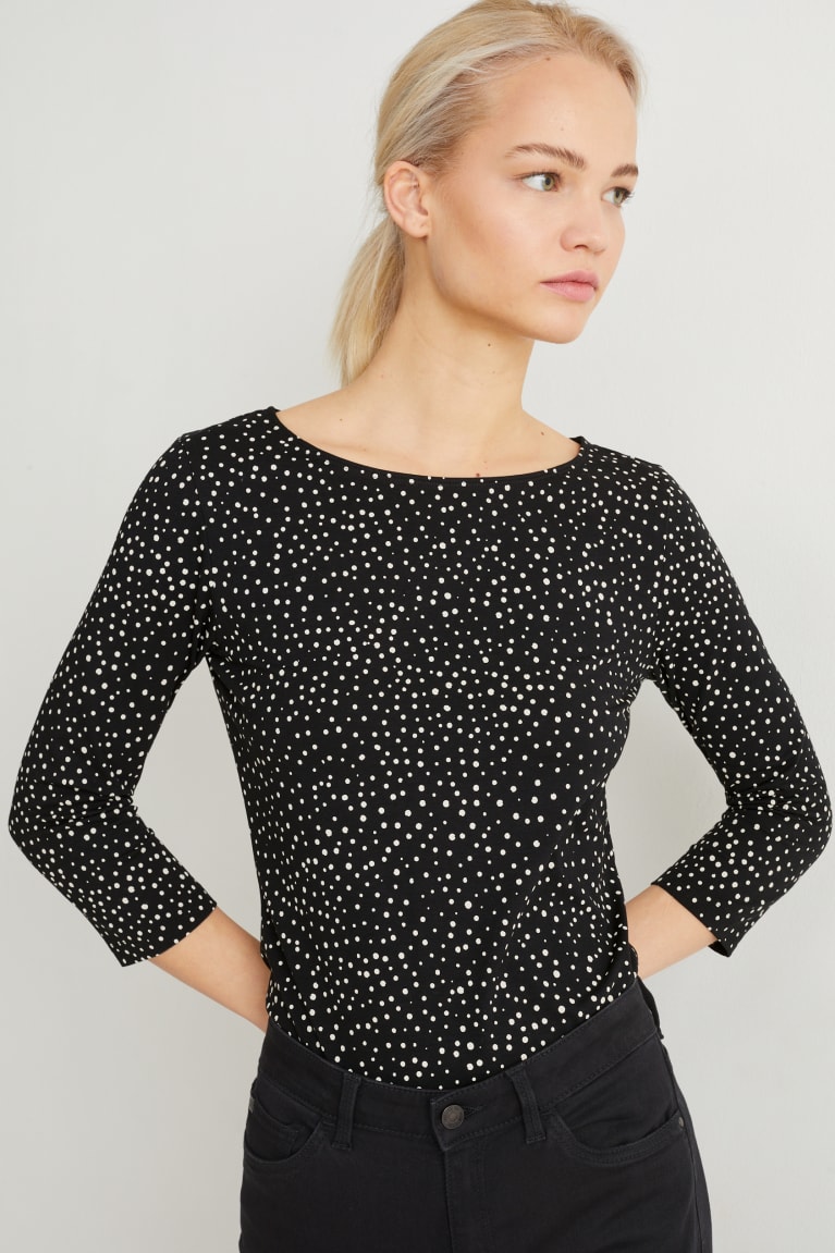 Black C&A Long Sleeve Polka Dot Women\'s Top | DALGF-5608