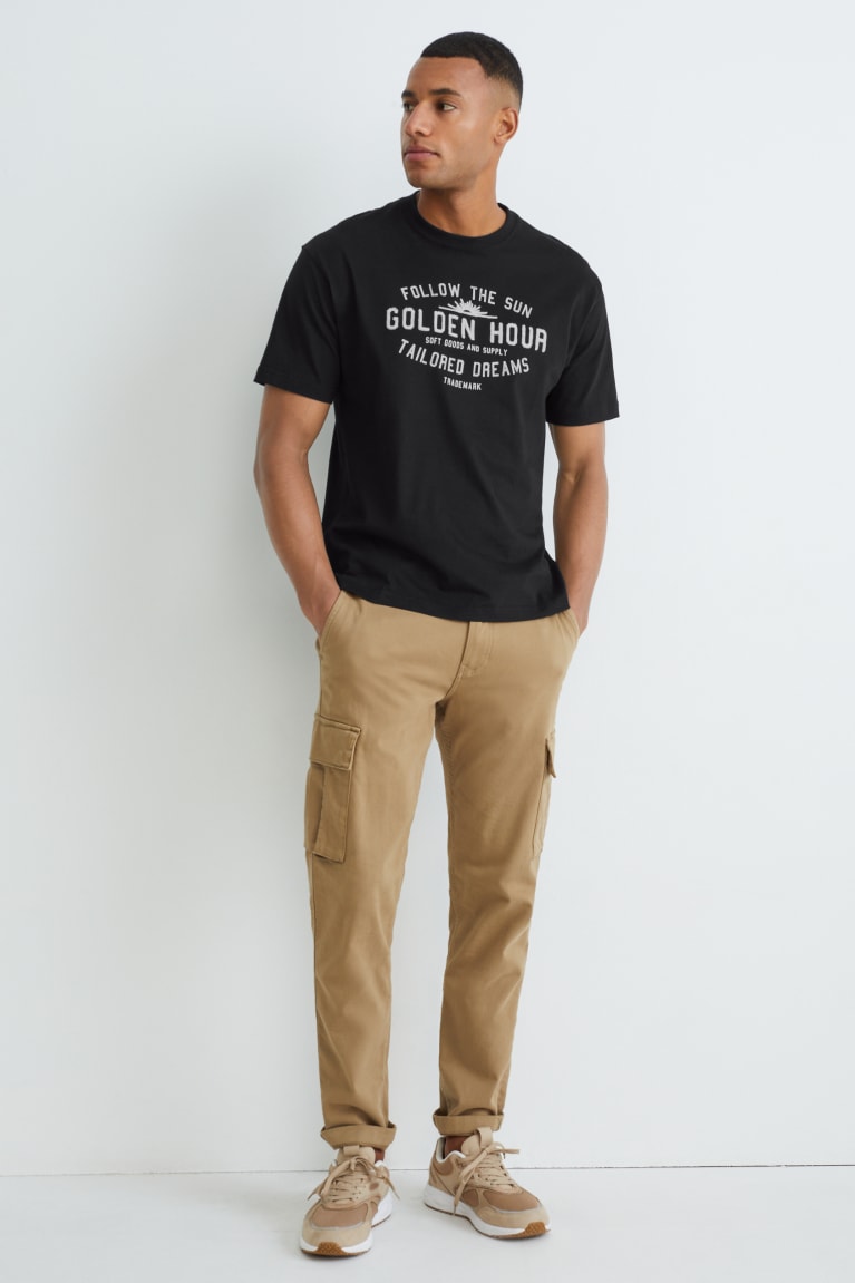 Black C&A Men's T-shirts | HXARJ-8271