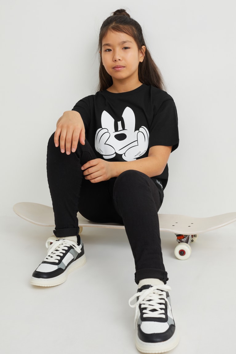 Black C&A Mickey Mouse Sleeve Girls' T-shirts | HVWIS-0489