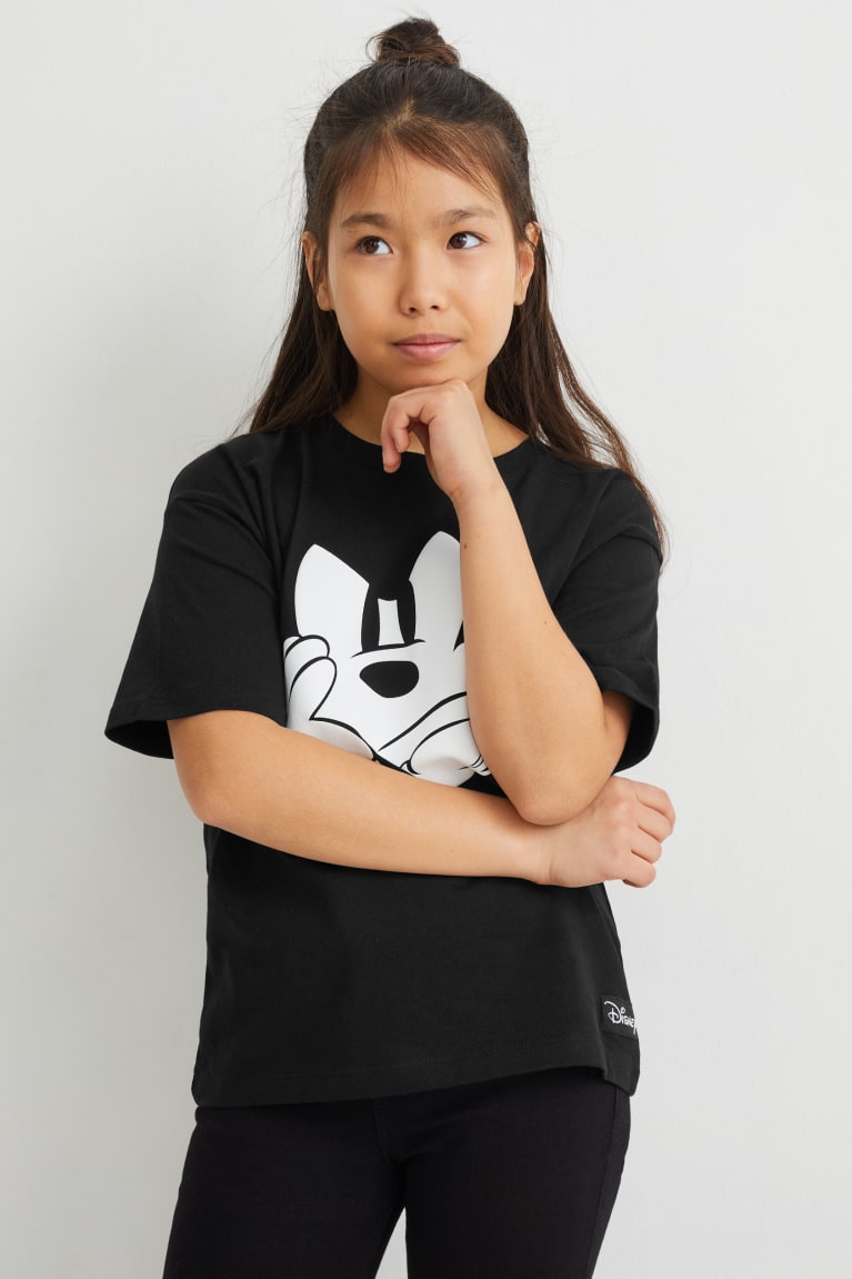 Black C&A Mickey Mouse Sleeve Girls\' T-shirts | HVWIS-0489