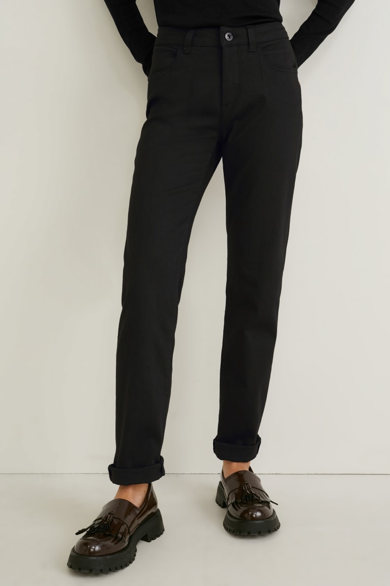 Black C&A Mid-rise Waist Slim Fit Women's Trousers | TDVJI-2531